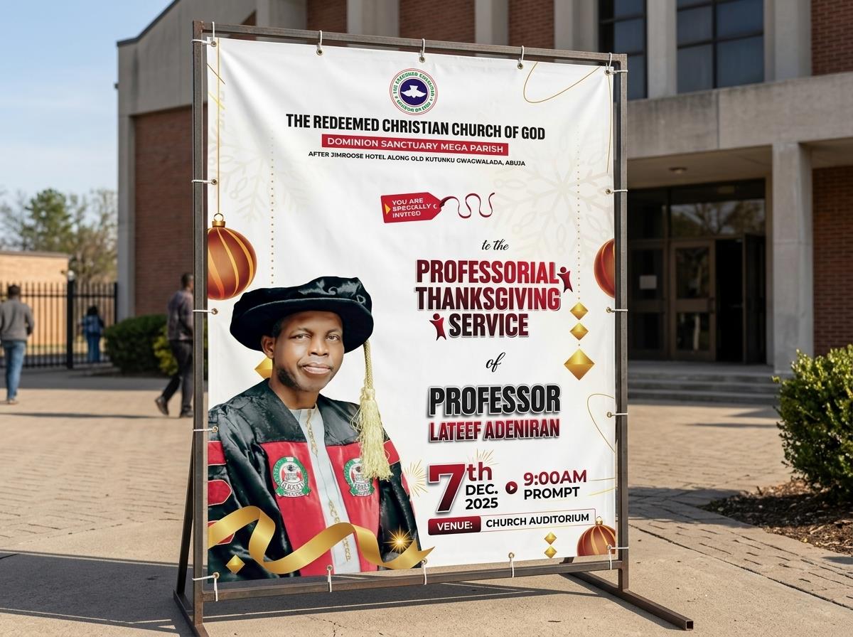 Outdoor promotional banner displayed outside a business