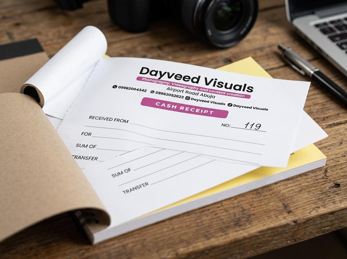 Printed cash receipt book on a work desk